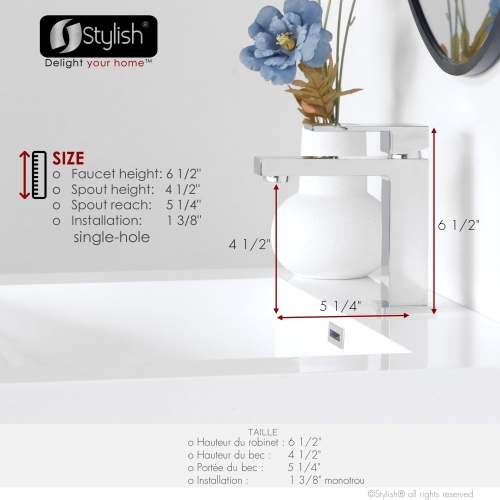 Stylish Single Handle Polished Chrome Finish Bathroom Faucet B-112C