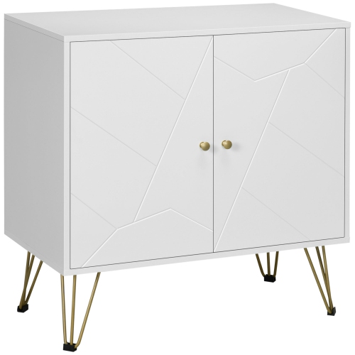 HOMCOM  Modern Storage Cabinet With Double Doors, Sideboard Buffet Cabinet With Golden Hairpin Legs And Adjustable Shelves for Living Room In White