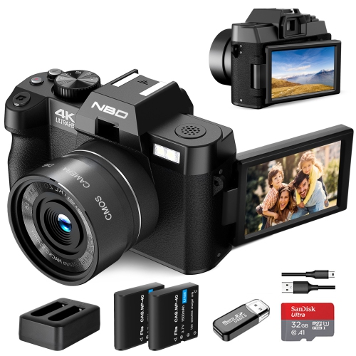 NBD  Digital Camera 4K 48Mp Vlogging Camera, Cameras for Photography And Youtube, 16X Digital Zoom, With 180° Flip Screen, 2 Batteries, 32GB Tf Card