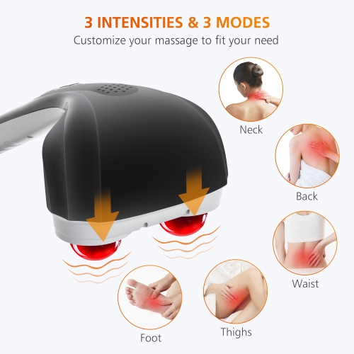Snailax Cordless Handheld Back Massager with Heat,Deep Tissue Percussion Massager, 3 Sets of Dual Pivoting Heads,Rechargeable Hand Held Massager for