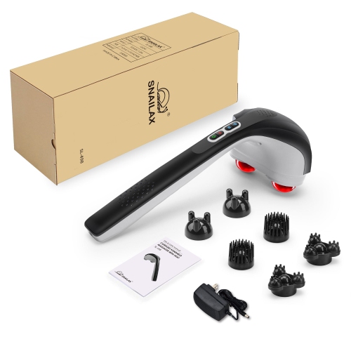 Snailax Cordless Handheld Back Massager with Heat,Deep Tissue Percussion Massager, 3 Sets of Dual Pivoting Heads,Rechargeable Hand Held Massager for