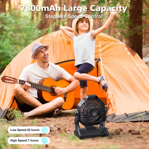 Camping Fan - Rechargeable with LED Lantern & Hanging Hook - 270° Rotation - For Outdoor & Indoor activities