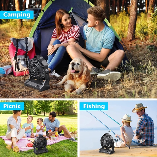 Camping Fan - Rechargeable with LED Lantern & Hanging Hook - 270° Rotation - For Outdoor & Indoor activities