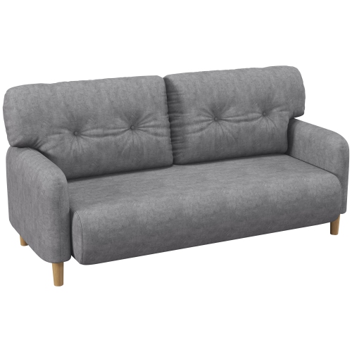 HOMCOM 58" Loveseat Sofa for Bedroom, Modern Love Seats Furniture, Upholstered 2 Seater Couch with 2 Tufted Back Cushions, Solid Wood Frame, Grey