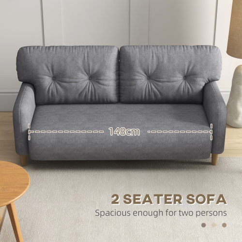 HOMCOM 58" Loveseat Sofa for Bedroom, Modern Love Seats Furniture, Upholstered 2 Seater Couch with 2 Tufted Back Cushion, Steel Frame and Beech Wood