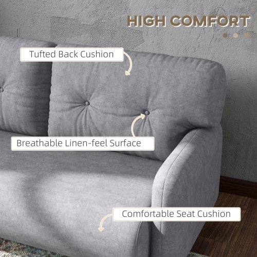 HOMCOM 58" Loveseat Sofa for Bedroom, Modern Love Seats Furniture, Upholstered 2 Seater Couch with 2 Tufted Back Cushion, Steel Frame and Beech Wood