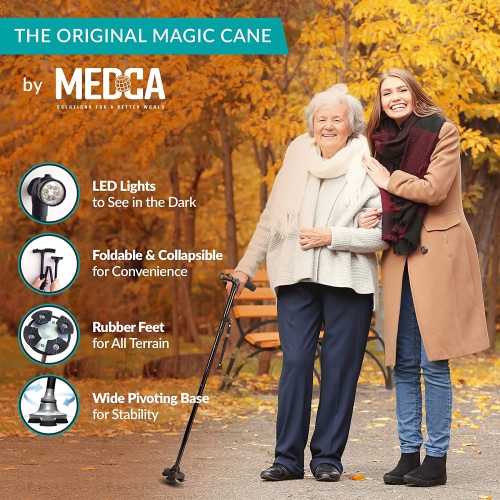 Walking Cane with Led Light - Adjustable 37 Inch Folding Canes and Walking Sticks, Collapsible Daily Mobility Canes with Rubber Feet for Men and