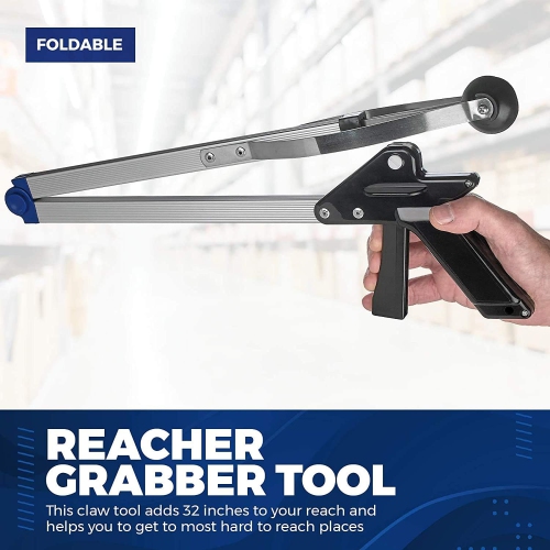 Reacher Grabber Tool - Gripping Device - Lightweight Durable Folding Claw Extends Arm Reach to 32 Inches Ideal Indoor and Outdoor Reaching Mobility
