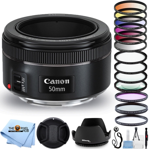 Canon EF 50mm f/1.8 STM Lens + 6PC Filter Kit + Macro/Close Up
