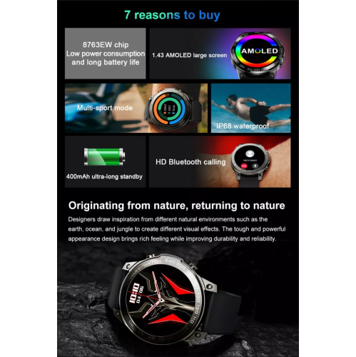 ISPEKTRUM iS50 Smart Watch 1.43" HD AMOELD Screen Bluetooth Calls & Text Waterproof Multiple Sports & Fitness Tracker Heart Rate & BP Monitor works