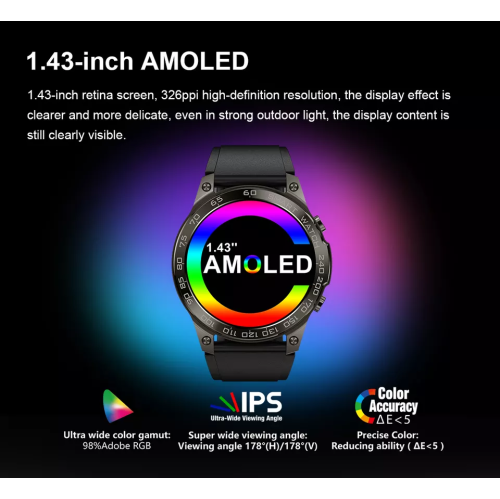 ISPEKTRUM iS50 Smart Watch 1.43" HD AMOELD Screen Bluetooth Calls & Text Waterproof Multiple Sports & Fitness Tracker Heart Rate & BP Monitor works