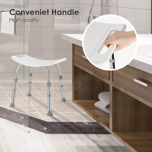 Adjustable Shower Chair with Non-Slip Seat and Feet, Bath Chair Bathtub Stool Seat with Aluminum Legs, Support to 220.5lbs