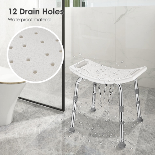 Adjustable Shower Chair with Non-Slip Seat and Feet, Bath Chair Bathtub Stool Seat with Aluminum Legs, Support to 220.5lbs