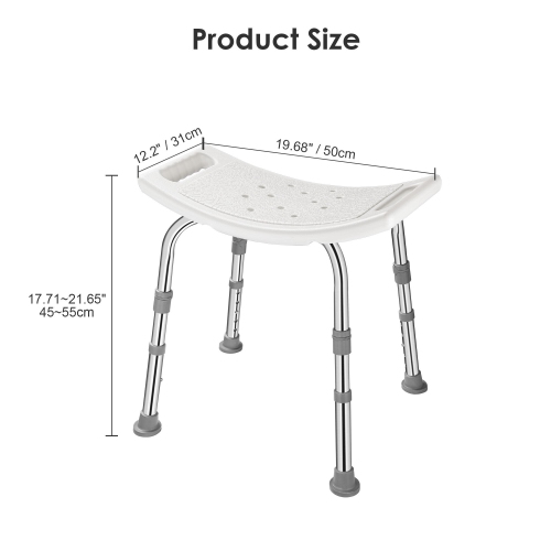 Adjustable Shower Chair with Non-Slip Seat and Feet, Bath Chair Bathtub Stool Seat with Aluminum Legs, Support to 220.5lbs