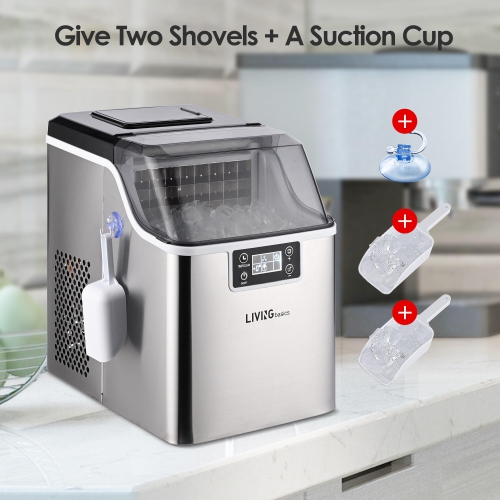 Machine à glaçons de comptoir 3,2L, machine à glaçons en acier inoxydable 40lbs/24H Protable, épaisseur ajustable du cube à glace et fonction