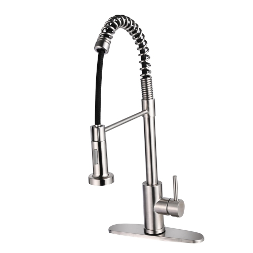 304 Stainless Steel Single-Handle Pull-Down Spring Sprayer Kitchen Sink Faucet, 360 Degree Rotation - LIVINGbasics®