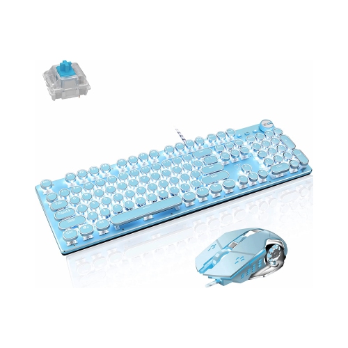 NIERBO  Mechanical Gaming Keyboard And Mouse Combo, Retro Steampunk Vintage Typewriter-Style Keyboard With Led Backlit, 104-Key Anti-Ghosting Switch