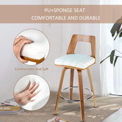 Ensemble de 2 tabourets de bar en bois rétro avec dossier et repose-pieds , tabourets de bar pivotants 360° pour salle à manger pour bar de cuisine