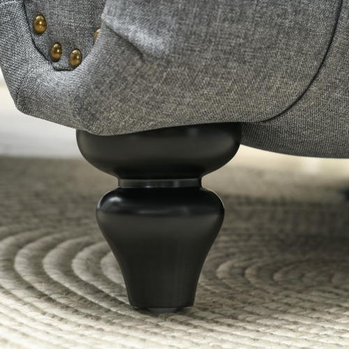 HOMCOM Button Tufted Chaise Lounge Chair Indoor Upholstered Lounge Chair with Bolster Pillow Wood Legs Nailhead Trim for Living Room Bedroom Home