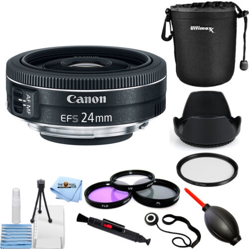 PIXEL HUB  Canon Ef-S 24MM F/2.8 Stm Lens 9522B002 + Filter Kit + Lens Pouch Bundle