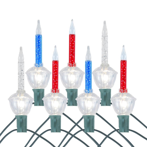NOVELTY LIGHTS LLC  Novelty Lights 7 Light Traditional Christmas Bubble Light Set, Clear With Glitter, 7 Feet In Silver