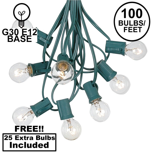 G30 Patio String Lights with 125 Globe Bulbs - Garden Hanging String Lights  - Vintage Backyard Patio Lights - Outdoor String Lights - Market Cafe  Bistro String Lights - 100 Feet