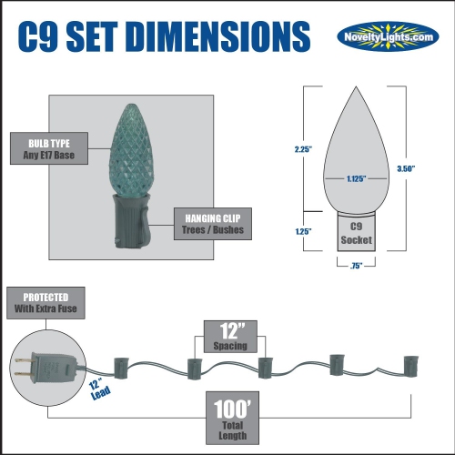 100 Foot C9 Ceramic Christmas String Light Set - Outdoor Christmas Light String - – Opaque Christmas Bulbs - Roofline Light String – Outdoor String
