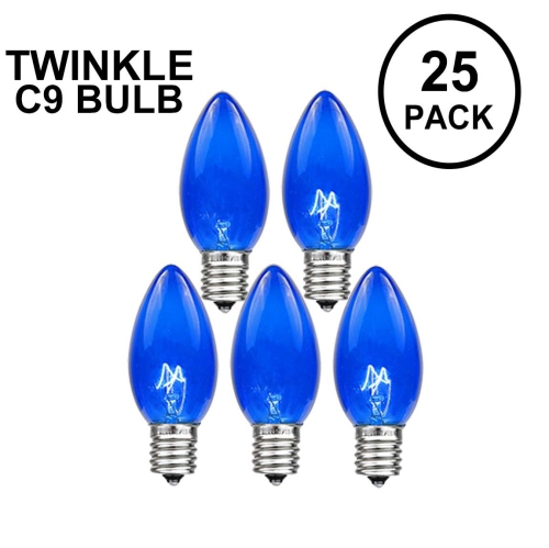 Novelty Lights 25 Pack C9 Twinkle Outdoor Christmas Replacement Bulbs, E17/C9 Intermediate Base, 7 Watt