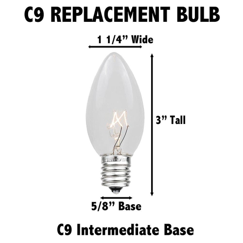 Novelty Lights 25 Pack C9 Twinkle Outdoor Christmas Replacement Bulbs, E17/C9 Intermediate Base, 7 Watt