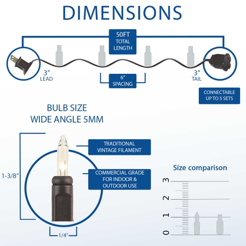 Mini jeu de lumières de Noël à 100 lumières de fantaisie, fil noir, 50 pi de long