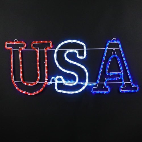 NOVELTY LIGHTS LLC  Novelty Lights Led Usa Sign Rope Light Motif Sculpture, Red/white/blue, 4Th Of July Decorations