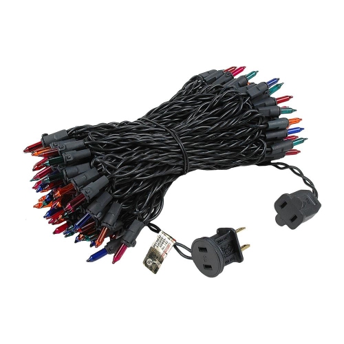 Novelty Lights 50 Feet 100 Bulbs Traditional Incandescent Mini Lights, Black Wire with 6" Spacing, Commercial Grade and UL Listed for Indoor/Outdoor