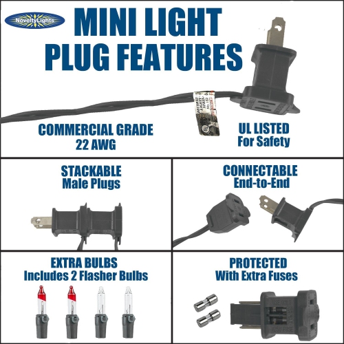 Novelty Lights 50 Feet 100 Bulbs Traditional Incandescent Mini Lights, Black Wire with 6" Spacing, Commercial Grade and UL Listed for Indoor/Outdoor