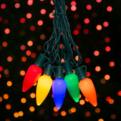 25 Foot C9 Ceramic Christmas String Light Set - Outdoor Christmas Light String - – Opaque Christmas Bulbs - Roofline Light String – Outdoor String