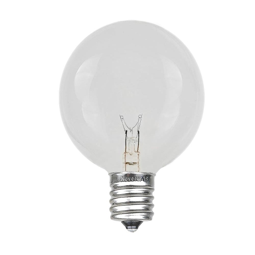 Novelty Lights 25 Pack G40 Outdoor Globe Replacement Bulbs, C7/E12 Candelabra Base, 5 Watt