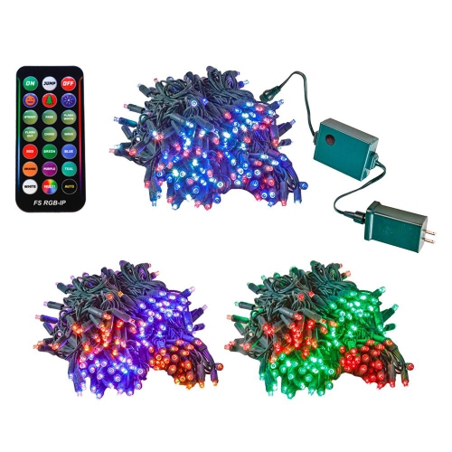 NOVELTY LIGHTS LLC  Novelty Lights RGB Color Changing Led Mini Light Set, 4" Spacing Wire, 34 Feet In Green