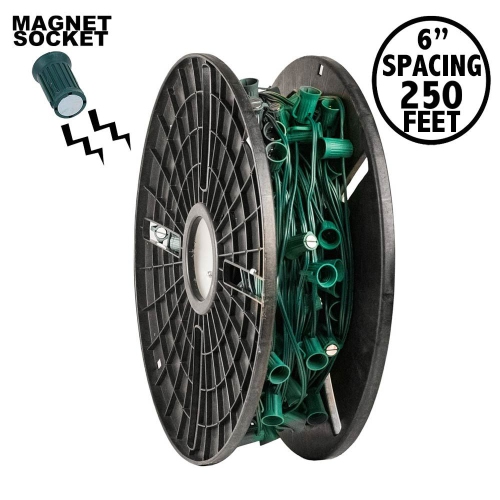 Novelty Lights C9 Magnetic Socketed Holiday Light String, Green Wire, E17 Sockets, For Indoor or Outdoor Steel Surfaces