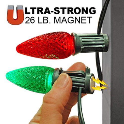 Novelty Lights C9 Magnetic Socketed Holiday Light String, Green Wire, E17 Sockets, For Indoor or Outdoor Steel Surfaces