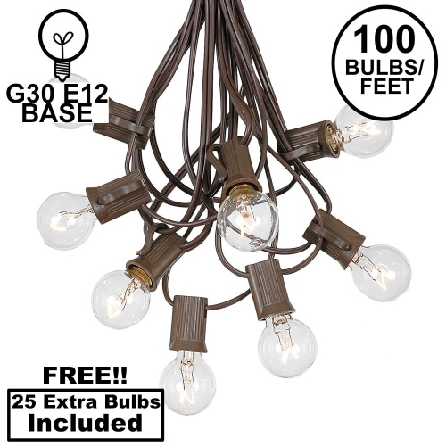 NOVELTY LIGHTS LLC  G30 Patio String Lights w 125 Clear Globe Bulbs – Outdoor String Lights – Market Bistro Café Hanging String Lights – Patio