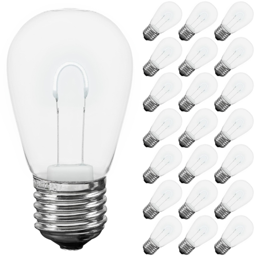 NOVELTY LIGHTS LLC  Novelty Lights 25 Pack S14 Led Plastic Flex Filament Outdoor Patio Globe Replacement Bulbs, Warm White, Dimmable, E26 Medium Base