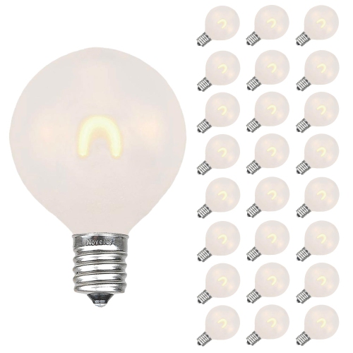 NOVELTY LIGHTS LLC  Novelty Lights 25 Pack G40 Led Light Bulbs, E12 C7 Candelabra Screw Base Shatterproof Outdoor String Lights Clear Globe Bulbs