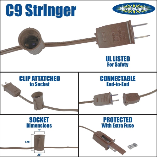 25 Foot C9 Ceramic Christmas String Light Set - Outdoor Christmas Light String - – Opaque Christmas Bulbs - Roofline Light String – Outdoor String