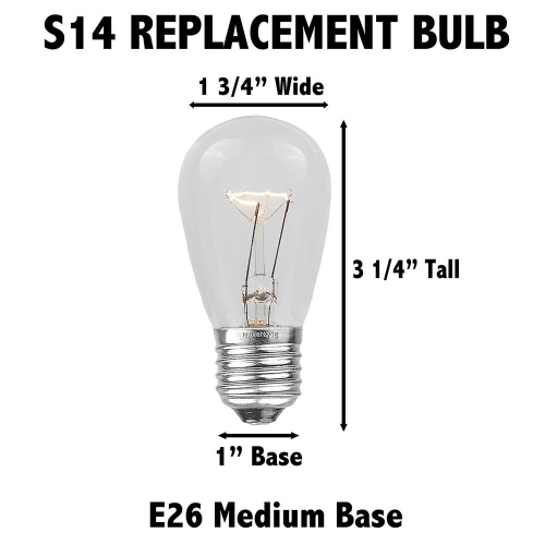 Novelty Lights 25 Pack S14 Outdoor Patio Edison Replacement Bulbs, E26 Medium Base, 11 Watt
