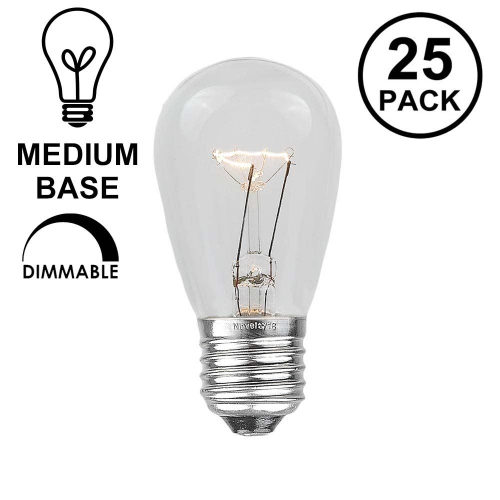 Novelty Lights 25 Pack S14 Outdoor Patio Edison Replacement Bulbs, E26 Medium Base, 11 Watt