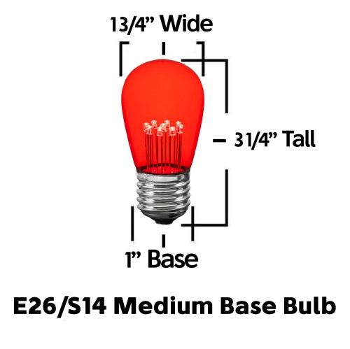 Novelty Lights LED S14 Outdoor Patio Edison Replacement Bulbs, E26 Medium Base, 1 Watt