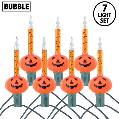 Novelty Lights Pumpkin Bubble Lights, Orange Liquid with Jack-O-Lantern Base, Halloween Bulbs with Flowing Liquid, 5 Watts Each, C7/E12 Base