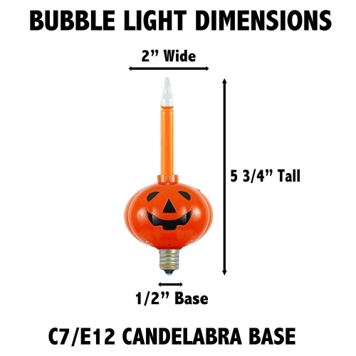 Novelty Lights Pumpkin Bubble Lights, Orange Liquid with Jack-O-Lantern Base, Halloween Bulbs with Flowing Liquid, 5 Watts Each, C7/E12 Base