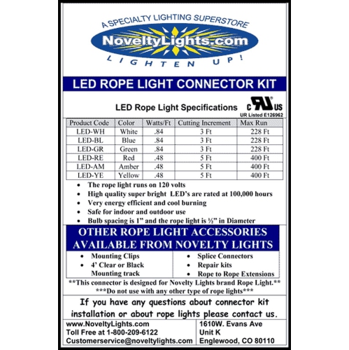 Cordon lumineux de 1 pi/2 po pour lumières de fantaisie, câble de 2 pi, trousse comprenant une pièce d'alimentation, un cordon de 6 pi et un embout