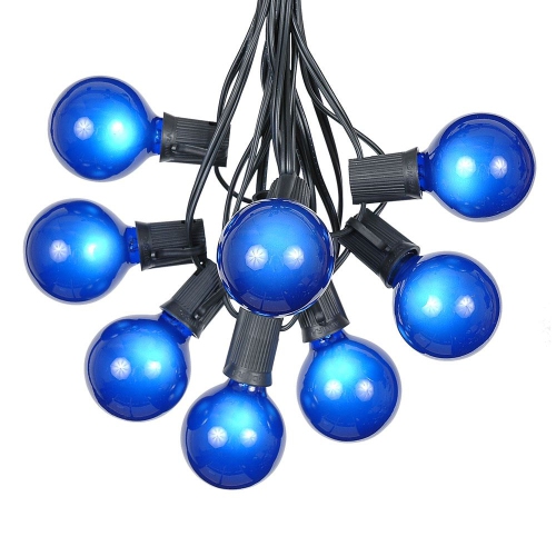 NOVELTY LIGHTS LLC  G50 Patio String Lights With 25 Globe Bulbs, Black Wire, 25 Feet In Blue