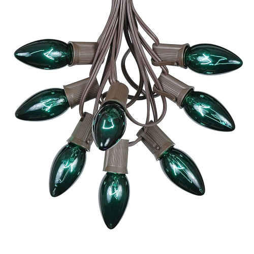 NOVELTY LIGHTS LLC  Novelty Lights C9 Christmas String Light Set, Brown Wire, 25 Foot In Green